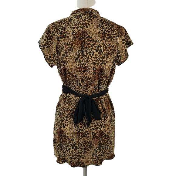 Brittany Brown Black Gold Animal Print Vintage Pleated Tunic Top Tie Waist M - Picture 3 of 4